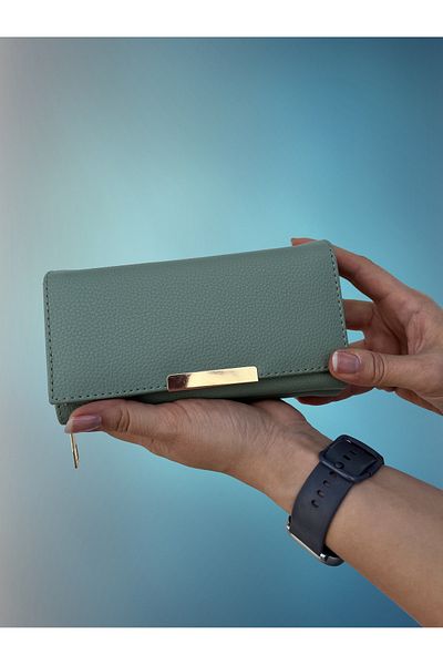 shiny ever Water Green Women's Wallet with Gold Detail