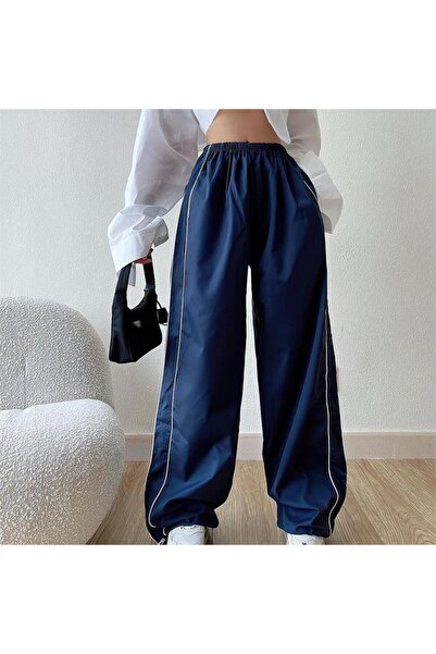 Köstebek Pantaloni retro bleumarin cu dungi albe subțiri