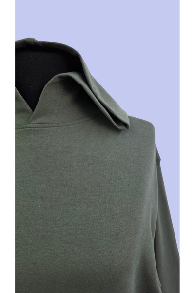 AHMERA Unisex Khaki Green Regular Fit Hooded Kangaroo Pocket Long Sleeve Sweatshirt