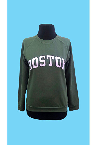 AHMERA Unisex Khaki Green Regular Fit Long Raglan Sleeve Printed Sweatshirt