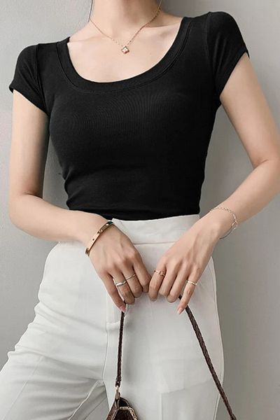 Thestiluxe Wide Collar Basic Ultra Soft Cotton Viscose Short Sleeve Soft Regular Size Body Blouse