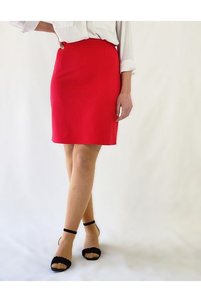YAXİ Red Woven Pencil Skirt