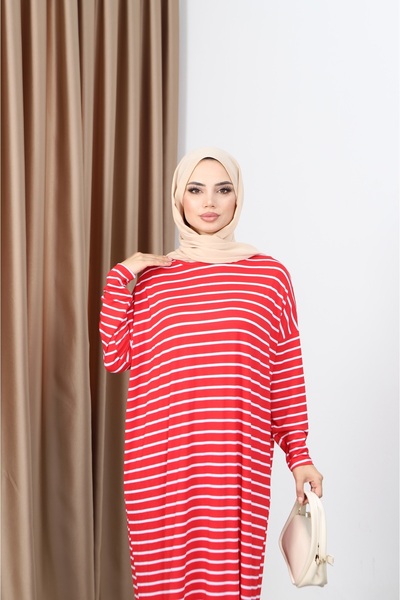 NİSUM MODA Dress with Striped Side Slit Detail