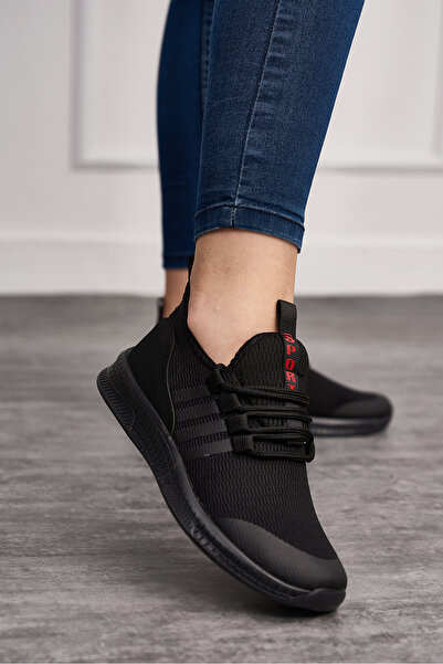 Nstil Günlük Unisex Siyah Sneaker Nefes Alabilen Triko Bağcıklı Hafif Spor Ayakkabı 249