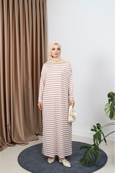 NİSUM MODA Striped Combed Cotton Dress