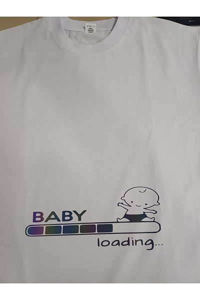 ARKA CREATIVE Υπερμεγέθη μπλουζάκι εγκυμοσύνης Baby Loading με στάμπα λευκό