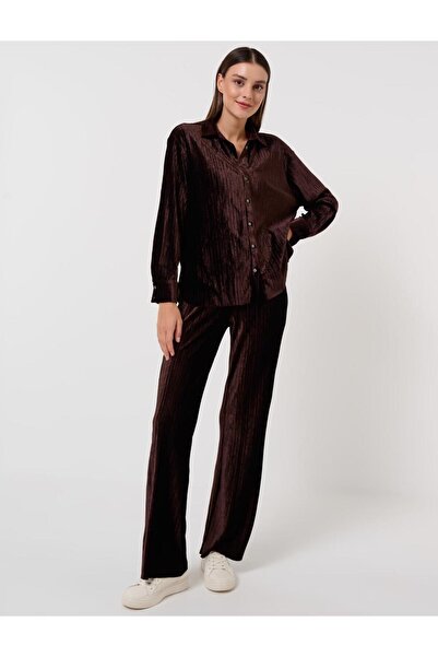 Jimmy Key Tmavohnedá zamatová pletená košeľa voľného strihu