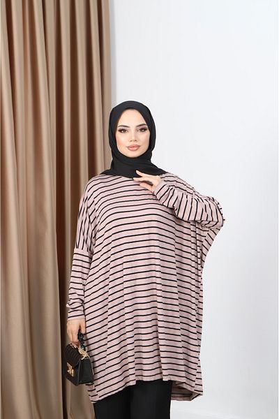 NİSUM MODA Striped Combed Tunic