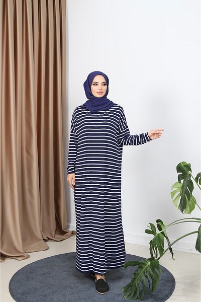 NİSUM MODA Striped Combed Cotton Dress