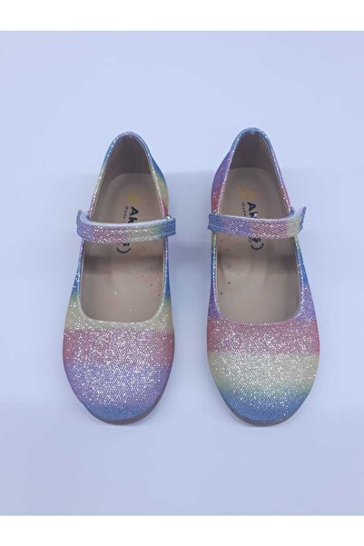 AKTAŞ ORTOPEDİ Kız Çocuk Cırtlı Renkli Simli Babet Ayakkabı