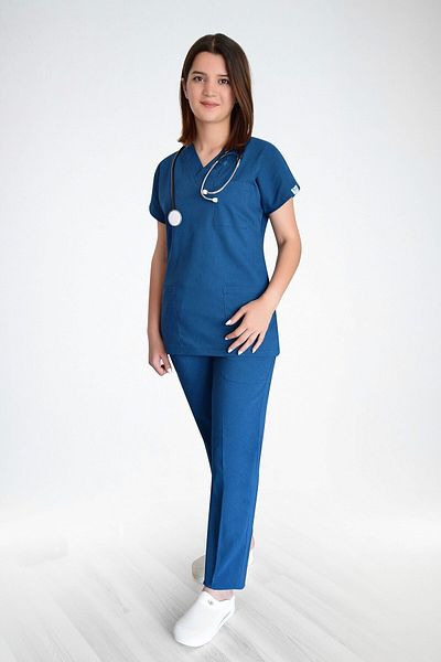 Nur Medikal Giyim Set de uniforme chirurgicale unisex din lycra albastru petrol