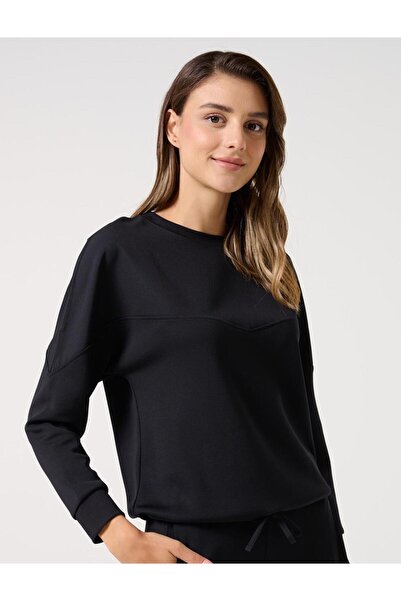 Jimmy Key Čierna pohodlná mikina s dlhým rukávom s rovným strihom