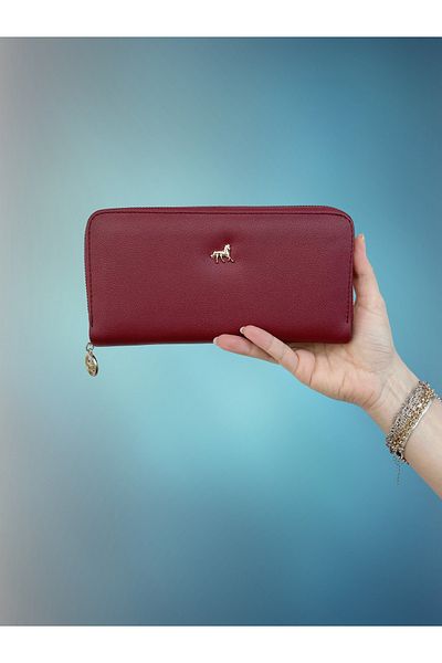 shiny ever Large Size Women's Wallet Burgundy Gold Detailed