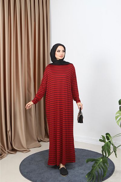 NİSUM MODA Striped Combed Cotton Dress