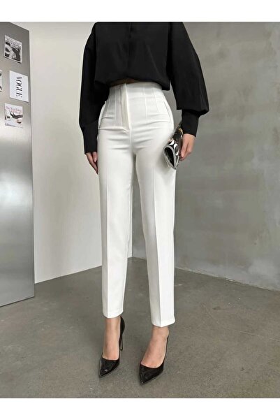 Livik Νεανικό λευκό γυναικείο φαρδύ ύφασμα 90's Super High Loose Paç Palazzo παντελόνι