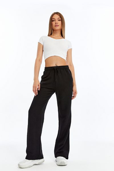 Özge Sibel Black Linen Blend Loose-Fit Trousers