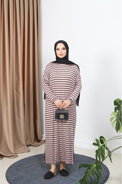 NİSUM MODA Dress with Striped Side Slit Detail