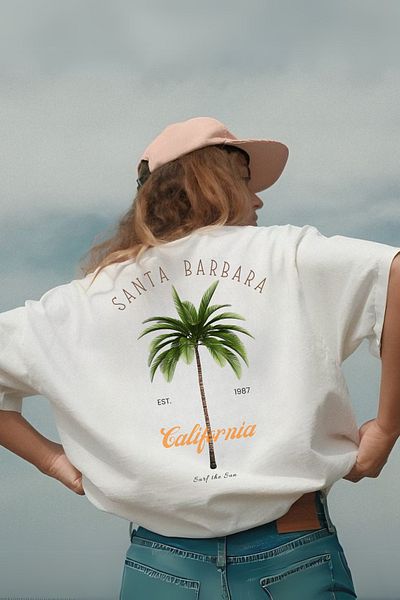 Le'sluette shadow of style California Palm Printed Oversize 100% Cotton T-Shirt