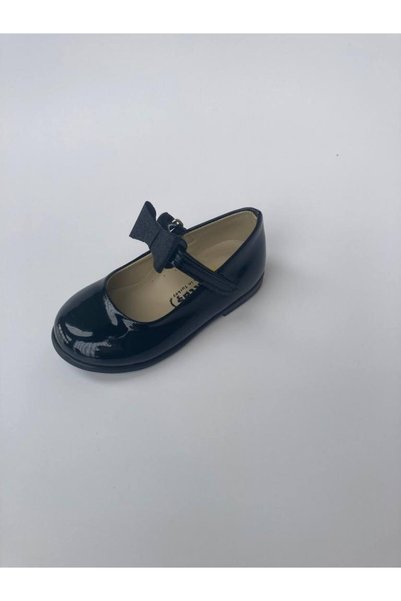 AKTAŞ ORTOPEDİ Girl's Black Patent Leather Orthopedic Ballerina Shoes with Velcro Bow