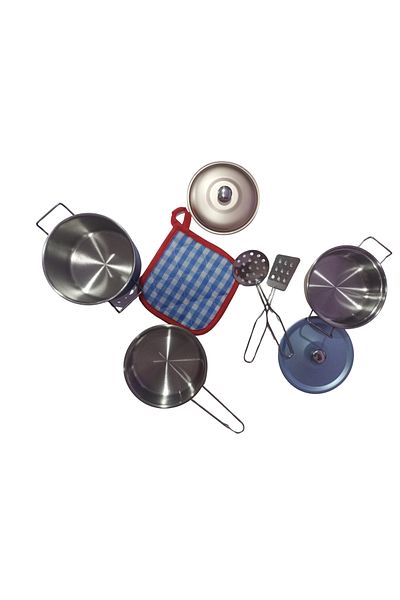 Boratila Toys 8 Piece Metal Colorful Pot Pan Toy Set