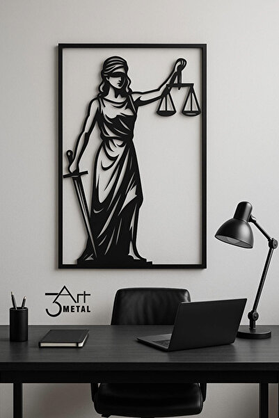 3art Metal Mat Siyah Metal Adalet Temalı Duvar Dekoru – Themis Tablo | Ofis v...