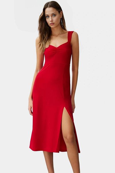 PayBuy A Line Sweetheart Neckline Midi Knitted Dress 96% Polyester Zarifane Design for Summer Casual Use