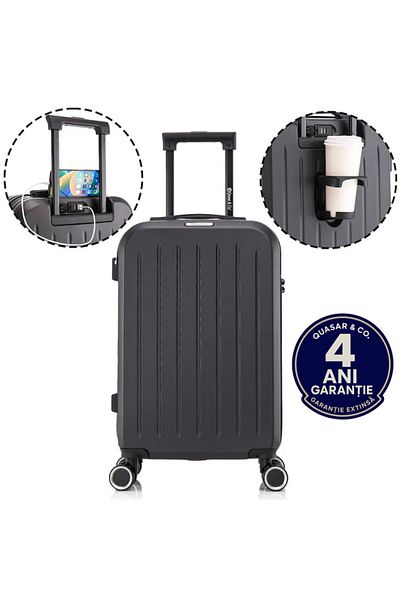 Quasar & Co. Troler De Cabina Legend,55x35x22cm,troller Bagaj De Mana,valiza Cabina 4 Roti,usb,cifru,abs,negru