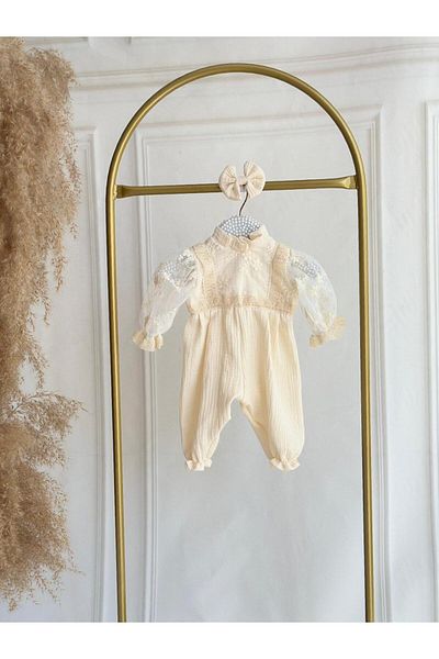 Hobidik Vintage Cream Muslin Jumpsuit - Double Layer Detailed