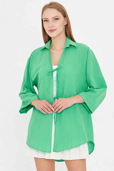 armonika Cămașă kimono verde deschis - guler și dantelă în față, ARM-25K 001006