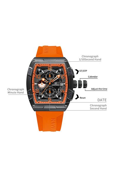 Naviforce Bold Orange Chronograph Watch for Men with Square Dial Durable Stainless Steel Case Water Resistant