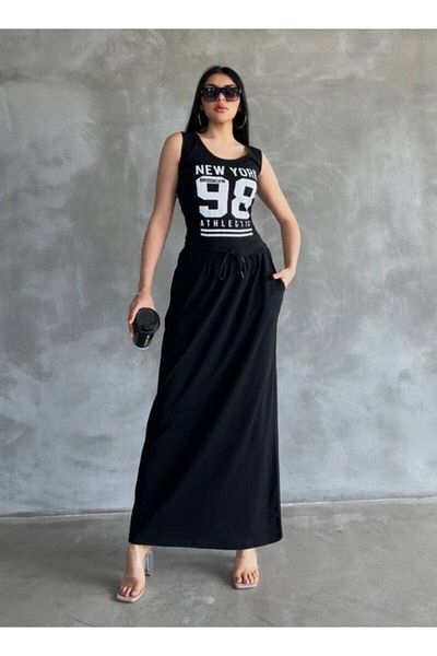 MADAME MELEK Imported Compact Single Jersey Fabric Printed Maxi Dress Blouse Skirt Look