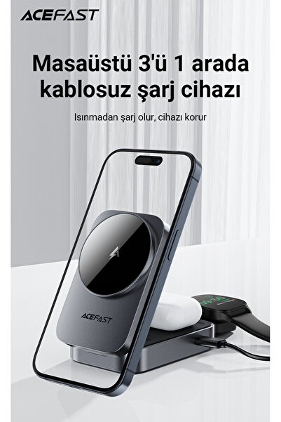 Acefast Kablosuz Masaüstü Hızlı Şarj Standı 22.5W Kablosuz Şarj Çıkışlı - Apple Watch ve Airpods - E22
