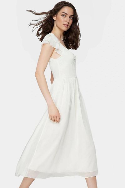 PayBuy Summer Chiffon Midi Dress Gathered Sleeves Skater Fit Lined Modern Style Comfortable and Stylish