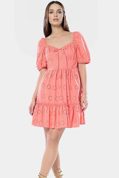 PayBuy Brode Mini Dress Skater Mold Balloon Sleeve Cotton Fabric Distinguished Material Modern Style
