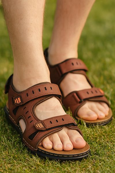 İmerShoes Мъжки ежедневни сандали с дебела ортопедична подметка и велкро, обувки тип „морски басейн“ 5201