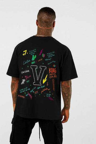 BENROMA 1 προϊόν είναι δώρο για αγορές 6 και άνω V Printed Oversize Μαύρο T-shirt