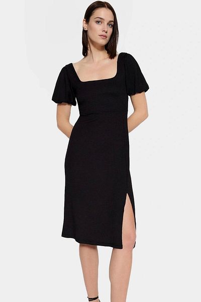 PayBuy Stylish Midi Knitted Dress Balloon Sleeve a Line Casual Carefully Selected Distinguished Material Trend Design