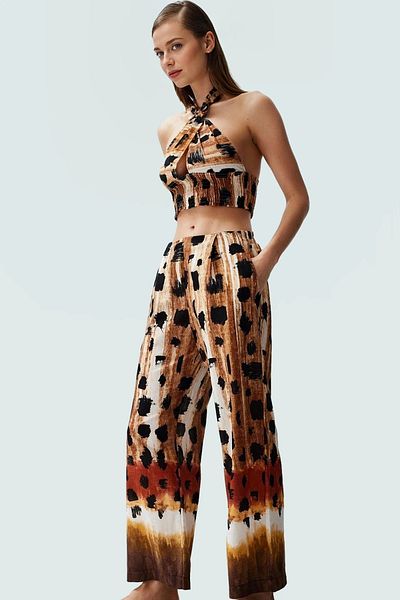PayBuy Summer Beach Suit Cotton Blouse Pants Halter Neck Patterned Comfortable Use