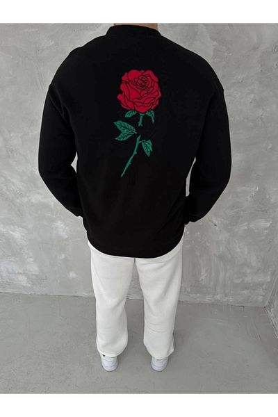 Silerra    Unisex Crew Neck Front and Back Printed Sweatshirt - Black