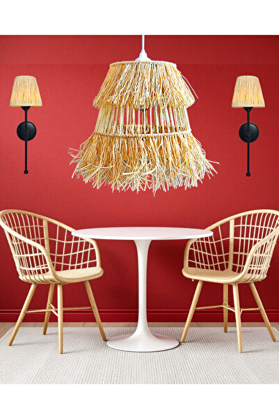 Bubihome Hasır Rafya Avize Bohem Saçaklı