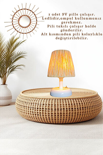 Bubihome Hasır Led Kablosuz Pilli Abajur , Led Masa Lambası