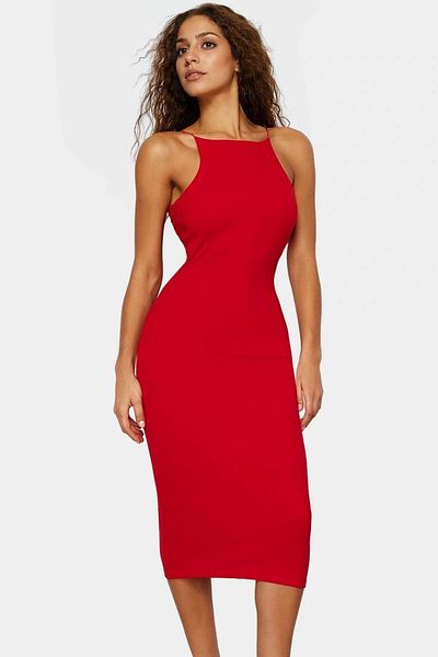 PayBuy Midi Length Halter Neckline Dress Cotton Stretchy Knitted Summer Good Quality Workmanship Distinguished Material