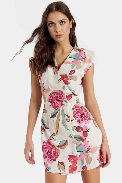 PayBuy Summer Floral Print Mini Jacket Dress V-Neck 85% Viscose Comfortable Casual Style Professional Look