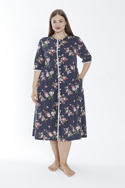 ROMEO LİFE Γυναικείο φόρεμα με κουμπιά με μοτίβο από βαμβακερό ύφασμα μεγάλου μεγέθους 7817