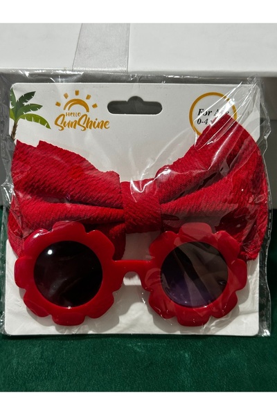 Darya Dd351 Baby Girl 0-4 Years Compatible Red Bow Bandana and Sunglasses Set