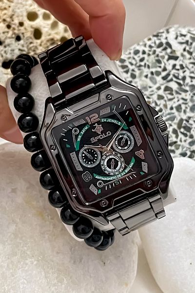S.POLO New Season Black Color Steel Band Men Wristwatch with Wristband Gift Father's Day Gift