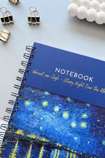 Eldesen Tasarım Spiral Thick Cover Unlined Notebook, A5 Size 80 Sheets 160 Pages, Unlined Notebook, Van Gogh