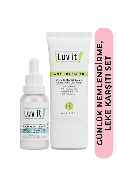 Luv it! Yoğun Nemlendirici Serum Centella Özlü Leke Kremi Nemlendirici ve Leke Karşıtı 2'li Cilt Bakım Seti