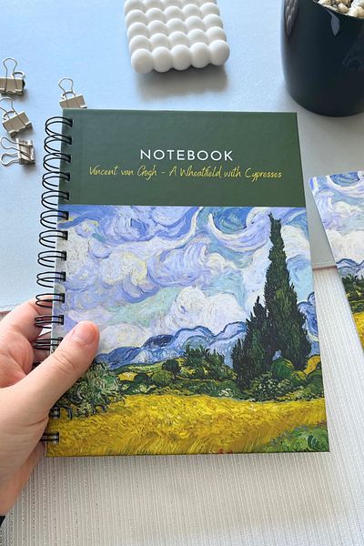 Eldesen Tasarım Spiral Thick Cover Unlined Notebook, A5 Size 80 Sheets 160 Pages, Unlined Notebook, Van Gogh
