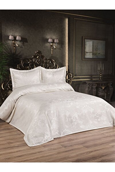 Faiend Modern Tasarımlı Jakarlı Şönil Çift Kişilik Yatak Örtüsü (krem)
